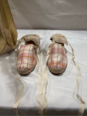 Anne Klein Pink Plaid Espadrille Tie-Up Flats